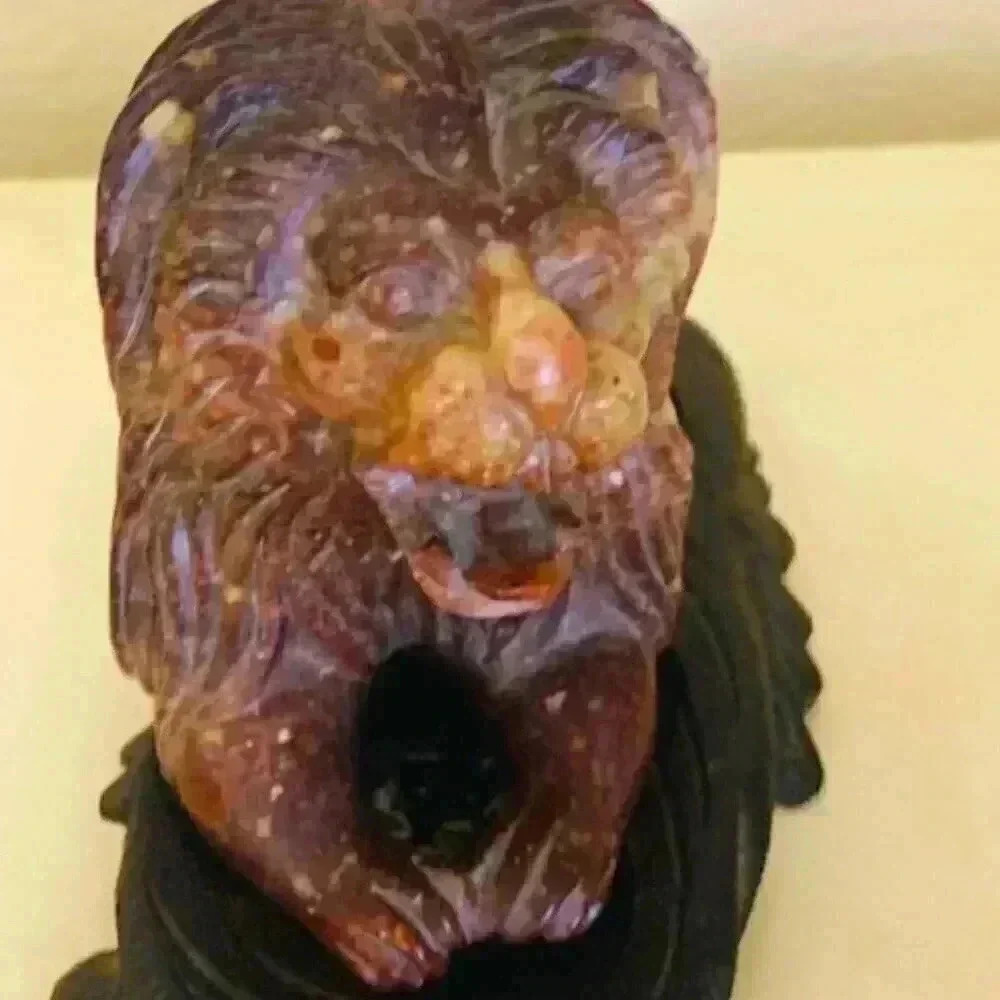 vintage stone hand carved lion sitting figurine 4 inches tall